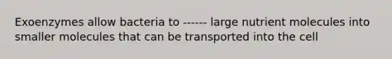 Exoenzymes allow bacteria to ------ large nutrient molecules into smaller molecules that can be transported into the cell