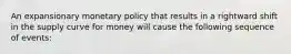 An expansionary monetary policy that results in a rightward shift in the supply curve for money will cause the following sequence of events: