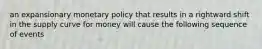 an expansionary monetary policy that results in a rightward shift in the supply curve for money will cause the following sequence of events