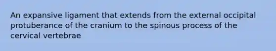 An expansive ligament that extends from the external occipital protuberance of the cranium to the spinous process of the cervical vertebrae