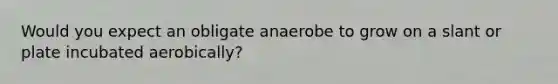 Would you expect an obligate anaerobe to grow on a slant or plate incubated aerobically?