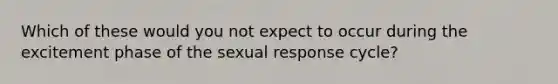 Which of these would you not expect to occur during the excitement phase of the sexual response cycle?