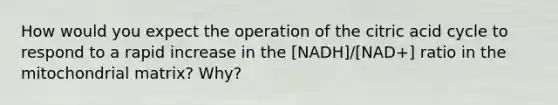 How would you expect the operation of the citric acid cycle to respond to a rapid increase in the [NADH]/[NAD+] ratio in the mitochondrial matrix? Why?