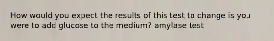 How would you expect the results of this test to change is you were to add glucose to the medium? amylase test