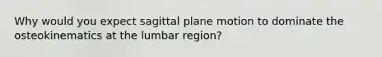 Why would you expect sagittal plane motion to dominate the osteokinematics at the lumbar region?