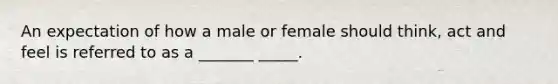 An expectation of how a male or female should think, act and feel is referred to as a _______ _____.