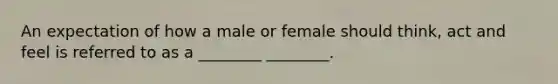 An expectation of how a male or female should think, act and feel is referred to as a ________ ________.