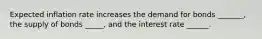 Expected inflation rate increases the demand for bonds _______, the supply of bonds _____, and the interest rate ______.