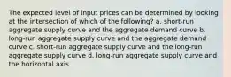 The expected level of input prices can be determined by looking at the intersection of which of the following? a. short-run aggregate supply curve and the aggregate demand curve b. long-run aggregate supply curve and the aggregate demand curve c. short-run aggregate supply curve and the long-run aggregate supply curve d. long-run aggregate supply curve and the horizontal axis