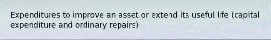 Expenditures to improve an asset or extend its useful life (capital expenditure and ordinary repairs)