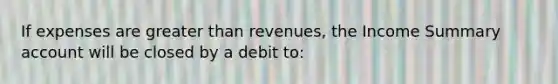 If expenses are greater than revenues, the Income Summary account will be closed by a debit to: