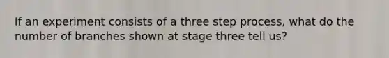 If an experiment consists of a three step process, what do the number of branches shown at stage three tell us?