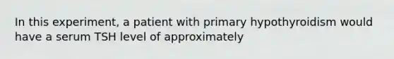 In this experiment, a patient with primary hypothyroidism would have a serum TSH level of approximately