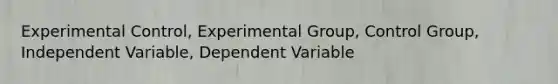 Experimental Control, Experimental Group, Control Group, Independent Variable, Dependent Variable