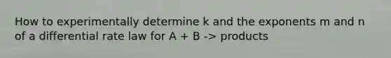 How to experimentally determine k and the exponents m and n of a differential rate law for A + B -> products