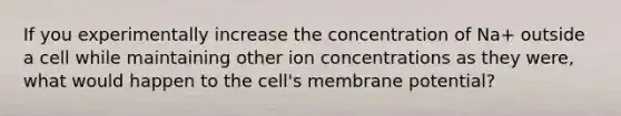 If you experimentally increase the concentration of Na+ outside a cell while maintaining other ion concentrations as they were, what would happen to the cell's membrane potential?