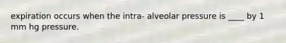 expiration occurs when the intra- alveolar pressure is ____ by 1 mm hg pressure.