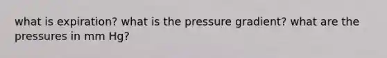 what is expiration? what is the pressure gradient? what are the pressures in mm Hg?