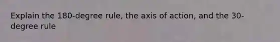 Explain the 180-degree rule, the axis of action, and the 30-degree rule