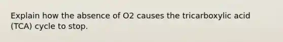 Explain how the absence of O2 causes the tricarboxylic acid (TCA) cycle to stop.