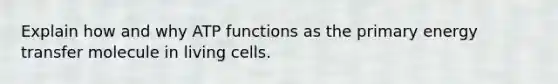 Explain how and why ATP functions as the primary energy transfer molecule in living cells.