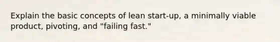 Explain the basic concepts of lean start‐up, a minimally viable product, pivoting, and "failing fast."