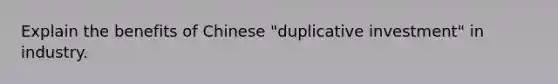 Explain the benefits of Chinese "duplicative investment" in industry.