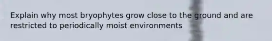 Explain why most bryophytes grow close to the ground and are restricted to periodically moist environments