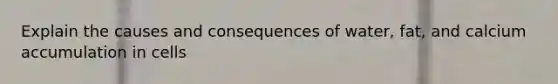 Explain the causes and consequences of water, fat, and calcium accumulation in cells