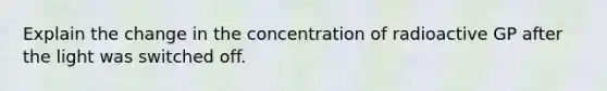 Explain the change in the concentration of radioactive GP after the light was switched off.