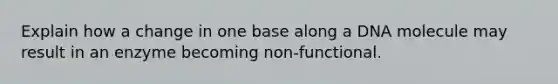 Explain how a change in one base along a DNA molecule may result in an enzyme becoming non-functional.