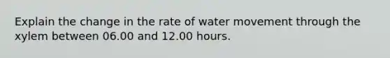 Explain the change in the rate of water movement through the xylem between 06.00 and 12.00 hours.