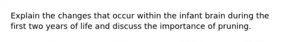 Explain the changes that occur within the infant brain during the first two years of life and discuss the importance of pruning.