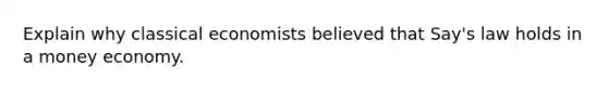 Explain why classical economists believed that Say's law holds in a money economy.