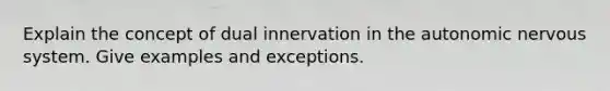 Explain the concept of dual innervation in the autonomic nervous system. Give examples and exceptions.