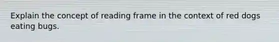 Explain the concept of reading frame in the context of red dogs eating bugs.