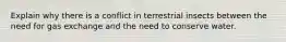 Explain why there is a conflict in terrestrial insects between the need for gas exchange and the need to conserve water.