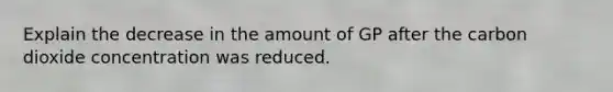 Explain the decrease in the amount of GP after the carbon dioxide concentration was reduced.