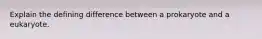 Explain the defining difference between a prokaryote and a eukaryote.