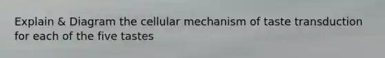 Explain & Diagram the cellular mechanism of taste transduction for each of the five tastes