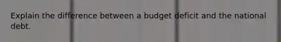 Explain the difference between a budget deficit and the national debt.