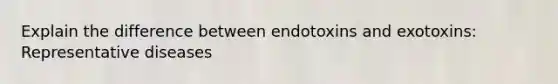 Explain the difference between endotoxins and exotoxins: Representative diseases