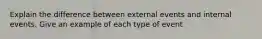 Explain the difference between external events and internal events. Give an example of each type of event