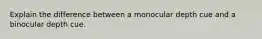 Explain the difference between a monocular depth cue and a binocular depth cue.