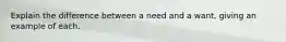 Explain the difference between a need and a want, giving an example of each.