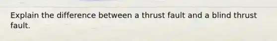 Explain the difference between a <a href='https://www.questionai.com/knowledge/krQYPl8OB3-thrust-fault' class='anchor-knowledge'>thrust fault</a> and a blind thrust fault.