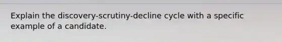 Explain the discovery-scrutiny-decline cycle with a specific example of a candidate.