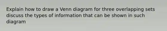 Explain how to draw a Venn diagram for three overlapping sets discuss the types of information that can be shown in such diagram