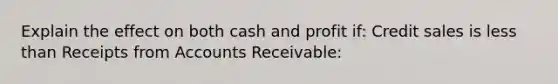 Explain the effect on both cash and profit if: Credit sales is less than Receipts from Accounts Receivable: