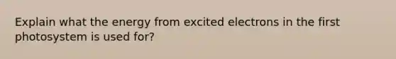 Explain what the energy from excited electrons in the first photosystem is used for?